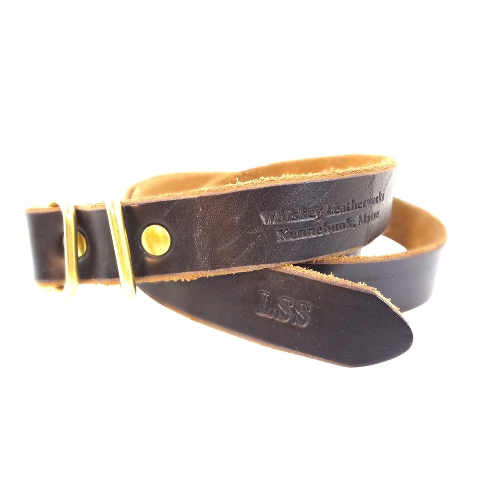 Whiskey Leatherworks Kennebunk Maine Brown Leather D-Ring Belt Monogram LSS Mens